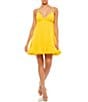 Color:Marigold - Image 1 - V-Neck Spaghetti Strap A-Line Mini Dress