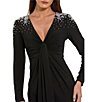 Mac Duggal V-Neck Twist Front Beaded Shoulder Jersey Gown, Color:Black - Image 3