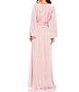 Color:Dusty Rose - Image 2 - V-Neckline Long Full Sleeve Side Slit Asymmetrical Hem Gown