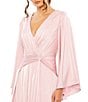 Color:Dusty Rose - Image 3 - V-Neckline Long Full Sleeve Side Slit Asymmetrical Hem Gown