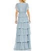 Color:Slate Blue - Image 2 - V Neckline Short Flutter Sleeve Tiered Gown