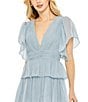 Color:Slate Blue - Image 3 - V Neckline Short Flutter Sleeve Tiered Gown