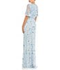 Mac Duggal V-Neck Neck Flutter Sleeve Embellished Mesh Column Gown, Color:Powder Blue - Image 2
