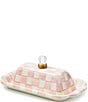 MacKenzie-Childs Check® Enamel Butter Box, Color:Rosy Check - Image 1