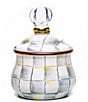 MacKenzie-Childs Courtly Check® Enamel Lidded Sugar Bowl, Color:Sterling Check - Image 1