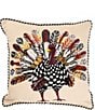 MacKenzie-Childs Harvest Turkey Checked Embellished Square Pillow - Image 1
