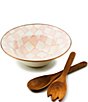MacKenzie-Childs Check Enamel Salad Serving Bowl & Wood Server Set, Color:Rosy Check - Image 1