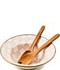 MacKenzie-Childs Check Enamel Salad Serving Bowl & Wood Server Set, Color:Rosy Check - Image 2