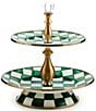 MacKenzie-Childs Check Enamel Two Tier Sweet Stand, Color:Emerald Check - Image 1