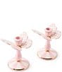MacKenzie-Childs Check Tall Butterfly Candlesticks, Set of 2, Color:Rosy Check - Image 1