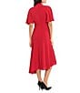 Color:Cranberry - Image 2 - Asymmetrical Hemline Crepe Short Sleeve Twisted Mock Neck Stretch Midi Dress
