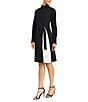 Maggy London Color Block Scuba Crepe Mock Beck Long Sleeve Self-Tie Belt A-Line Midi Dress, Color:Black - Image 3