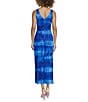 Color:Sky Denim Blue - Image 2 - Compact Mesh Printed V-Neck Sleeveless Waist Detail Midi Dress