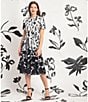 Color:Ivory/Black - Image 3 - Contrast Print Stretch Crepe Crew Neck Short Sleeve Tiered Ruffle Hem Midi Dress
