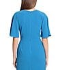 Maggy London Draped Faux Wrap Short Flutter Sleeve Surplice V-Neck Pebble Crepe Midi Dress, Color:Bright Blue - Image 4