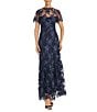 Maggy London Embroidered Mesh Floral Print A-Line Gown, Color:Twilight Navy - Image 1