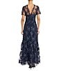 Maggy London Embroidered Mesh Floral Print A-Line Gown, Color:Twilight Navy - Image 2