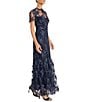 Maggy London Embroidered Mesh Floral Print A-Line Gown, Color:Twilight Navy - Image 3