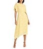 Maggy London Floral Burnout Round Neck Short Flutter Sleeve Midi Dress, Color:Sunshine - Image 1