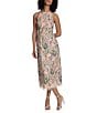 Maggy London Floral Embroidery Halter Neck Sleeveless Plunge Back Detail Midi Dress, Color:Red/Pink - Image 3