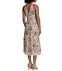 Maggy London Floral Embroidery Halter Neck Sleeveless Plunge Back Detail Midi Dress, Color:Red/Pink - Image 2