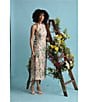 Maggy London Floral Embroidery Halter Neck Sleeveless Plunge Back Detail Midi Dress, Color:Red/Pink - Image 4