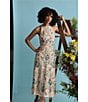Maggy London Floral Embroidery Halter Neck Sleeveless Plunge Back Detail Midi Dress, Color:Red/Pink - Image 5