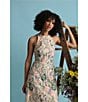 Maggy London Floral Embroidery Halter Neck Sleeveless Plunge Back Detail Midi Dress, Color:Red/Pink - Image 6