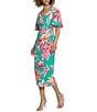Color:Green Coral - Image 3 - Floral Print Bubble Crepe Surplice V-Neck Short Sleeve Wrap Midi Dress
