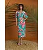 Color:Green Coral - Image 4 - Floral Print Bubble Crepe Surplice V-Neck Short Sleeve Wrap Midi Dress