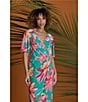 Color:Green Coral - Image 5 - Floral Print Bubble Crepe Surplice V-Neck Short Sleeve Wrap Midi Dress