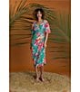 Color:Green Coral - Image 6 - Floral Print Bubble Crepe Surplice V-Neck Short Sleeve Wrap Midi Dress