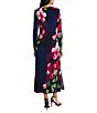 Maggy London Floral Print Jersey Knit Boat Neck Long Sleeve Asymmetrical A-Line Dress, Color:Navy/Flame - Image 2
