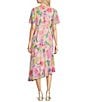 Maggy London Floral Print Short Flutter Sleeve Asymmetrical Hem Dress, Color:Lavender - Image 2