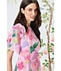 Maggy London Floral Print Short Flutter Sleeve Asymmetrical Hem Dress, Color:Lavender - Image 6
