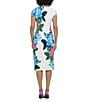 Color:Soft White/Turquoise - Image 2 - Floral Print Stretch Cap Sleeve Midi Sheath Dress