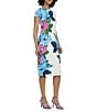 Color:Soft White/Turquoise - Image 3 - Floral Print Stretch Cap Sleeve Midi Sheath Dress