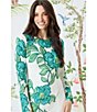 Maggy London Floral Print Stretch Matte Jersey Round Neck Long Sleeve Sheath Dress, Color:White/Green - Image 4