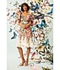 Color:Ivory/Mango - Image 4 - Floral Sweetheart Neck Short Flutter Sleeve Midi Dress