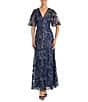 Maggy London Flutter Sleeve Embroidered Mesh Gown, Color:Navy/Navy - Image 1