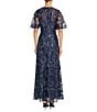 Maggy London Flutter Sleeve Embroidered Mesh Gown, Color:Navy/Navy - Image 2