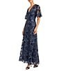 Maggy London Flutter Sleeve Embroidered Mesh Gown, Color:Navy/Navy - Image 3