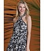 Color:Black/Cream - Image 5 - Halter Floral Print Linen Blend Halter Neck Sleeveless Midi Dress