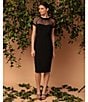Color:Black - Image 4 - Illusion Round Neck Cap Sleeve Sheath Dress
