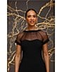 Maggy London Illusion Round Neck Cap Sleeve Sheath Dress, Black - Image 8