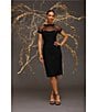 Maggy London Illusion Round Neck Cap Sleeve Sheath Dress, Black - Image 22