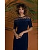 Color:Twilight Navy - Image 6 - Illusion Neck Sequin Applique Scuba Crepe Gown
