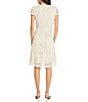 Color:Whisper White - Image 2 - Laser Cut Crepe V-Neck Short Sleeve Knee Length A-Line Dress