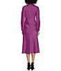 Color:Dark Purple - Image 2 - Long Sleeve Satin Twisted V-Neck Knotted Midi Dress