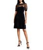Maggy London Mesh Illusion Neck Short Puff Sleeve Velvet Dress, Color:Black - Image 1